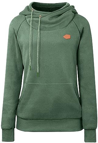 Cassiecy Hoodie Damen Winter Langarm Stehkragen Kapuzenpullover Warme Casual Pullover Hoody mit Kapuze（Grün, L