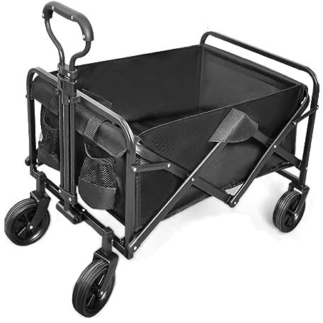WRJAHCG Bollerwagen Faltbar,Schwarz Garten Handwagen Faltbar Transportwagen Mit Seitentasche Verstellbarem Griff Und Gummirad Tragfähigkeit 75 Kg Kapazität 168L