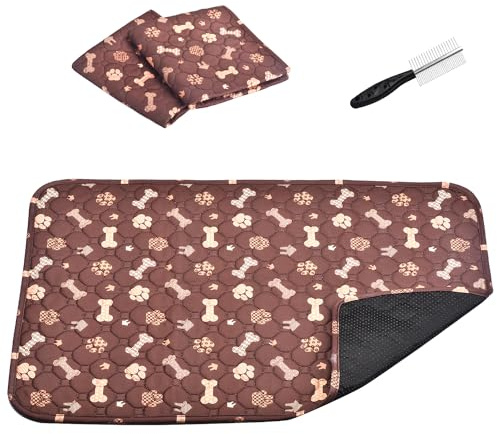 QHYK Alfombrilla para orina para Mascotas, 2Piezas Reutilizable Alfombrilla Higiénica de Entrenamiento, Colchoneta de Lavables, Incidental Peines para Mascotas, Marrón (70*50cm)
