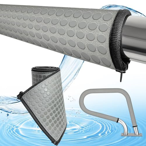 Pool Handrail Cover with Zippers 8 Ft Anti-Slip for Pool Hot Tub Ladder Railling Handle Covers, Made with Gray Cool Touch Diving Cloth, Swimming Pool Accessories Hand Rail Covers Grips (2 Pack)