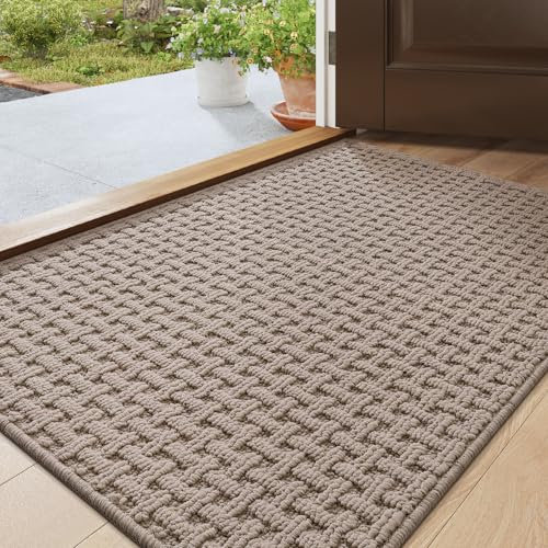 DEXI Schmutzfangmatte Innen 44 x 76 cm, rutschfest Fußmatte, absorbierend Fussmatte, waschbar Türmatte für Hund, Eingang, Haustür & Flur, Helles Taupe