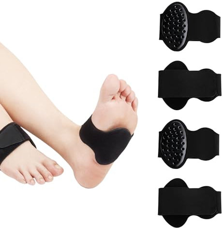 HAOXYO 2 Pares de Soporte para El Arco,Bandas Ajustables para el Arco del Pie,Funda de Soporte para el Pie para Aliviar el Dolor del pie Plano con Almohadillas Pies Acolchadas de Panal (Negro)