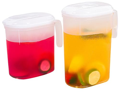 Caraffa per Acqua Da Frigo 2 Pezzi Caraffa in Plastica Con Coperchio Con Filtro 1,5l ＆ Caraffa Da 2l Caraffa Con Porta Del Frigo Trasparente Caraffa per Succo Resistente Al Calore a Tenuta Stagna
