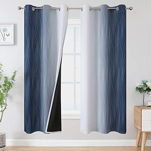 VEHEDE Rideaux occultants à isolation thermique réduisant le bruit – Rideaux ombrés de 183 cm pour chambre à coucher, rideaux à oeillets dégradés à blocage de lumière pour salon, 107 x 183 cm, bleu