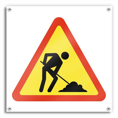 Baustelle Schild 42 x 42 cm auf bedruckter Leinwand - Warnschild