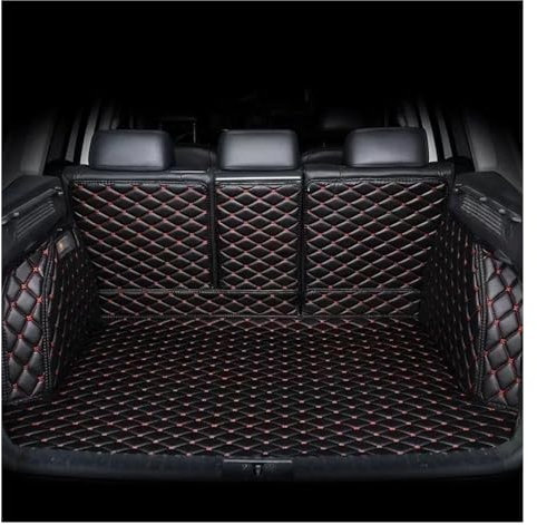 DZSYINGCHUSM Kofferraummatte Für VW Für Touran 7 Sitz 2006-2010 2011 2012 2013 2014 2015 Innendetails Vollständige Abdeckung Maßgefertigte Kofferraummatten Antirutschmatte(Schwarz Rot)
