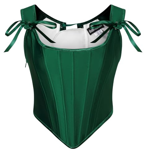 SCARLET DARKNESS Corsé renacentista para mujer, con cordones, estilo vintage, de satén, bustier, verde, 40