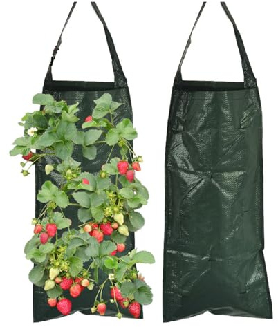 Goldyida 2 Stück Hängend Erdbeeren Pflanztaschen Erdbeere Pflanzsack mit 8 Löchern Pflanzsack Atmungsaktiv Hängend Vertikal Pflanzsack Pflanztasche 25 * 60cm Pflanzbeutel Für Pflanzen/Kräuter/Blumen