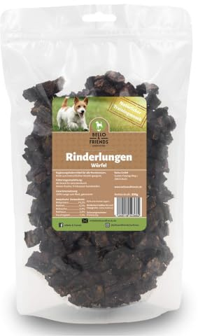 Bello & Friends Rinderlungen Würfel, 300g fettarme getrocknete Trainingshappen für Hunde, Snackwürfel