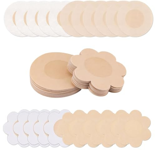 MAEXUS 50 Paare Nipplecovers,Nippelpads,Unsichtbare Nippelabdeckung,Brustwarzenaufkleber Einweg,Ultradünn und atmungsaktiv,Selbstklebend Nippelaufkleber,rund und pflaumenförmig,für Frauen und Mädchen