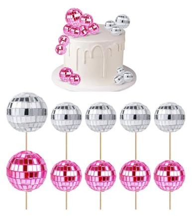 Yeesabella Disco Ball Cupcake Toppers, 70s Retro Cake Decorations With Stick for Dessert, Shiny Mini Ball Picks for Birthday, Theme Party Supplies for Decor Ornament