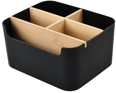 Aufbewahrungsboxen, Plastik Tisch Organizer Waschbare, Aufbewahrungsbox Desk Organizer, Schreibtisch Organizer mit 5 Fächer, Aufbewahrung Kunststoffbox für Stifte, Kosmetika, Haftnotizen (Schwarz)
