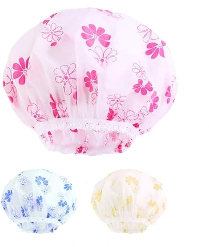 SUNLUX Cuffie Doccia Monouso Fantasia Fiori - Confezione da 12 Pezzi - Diametro 29cm, Impermeabili e Resistenti