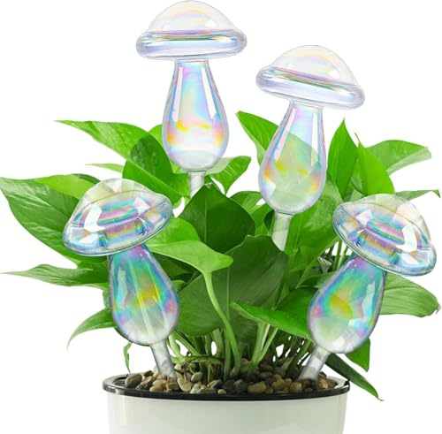 Lostwry Lampadine Autoirriganti, 4 Pezzi Sfere di Irrigazione Funghi Vetro Colorato Sfere di Irrigazione per Piante Lampadine Autoirriganti Dispositivi di Irrigazione per Piante da Interno, Giardino e
