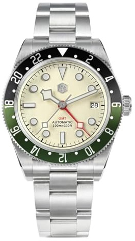 Montre de luxe en acier inoxydable pour homme avec cadran argenté 39,5 mm NH34 GMT, Vert ivoire, Bracelet