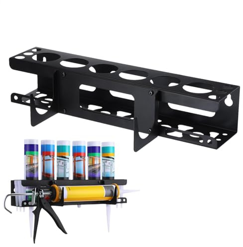 Lruvaqi Silicone Tube Storage Holder | Caulking Tube and Caulking Guns Holder Storage Rack | Wall Mounted Metal Caulking Storage Rack Holds 6 Tubes and Caulking Nozzle
