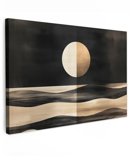 MuchoWow© Quadro Su Tela Grandi Dimensioni Quadri Moderni Soggiorno Stampa | 120x80 cm - Di Foto Decorazione Camera Letto Da Parete Con Cornice Dipinti Luna - Cerchio - Oro