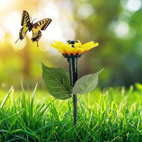 Fliegende Solarbetriebene Schmetterlinge mit Pfählen, Solar Hofpfähle Dekoration, Bewegliche Flatternde Schmetterlinge Gartenstecker Dekorationen für Zuhause Hof Weg Garten Landschaft Outdoor (A)