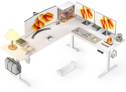 WALKINGDESK Eléctrico Escritorio de Altura Regulable en Forma de L, 190 x 150 cm Escritorios L-Shaped Ajustable en Altura, Mesa de Esquina, Secretaria Ergonómico de Bipedestación, Blanco