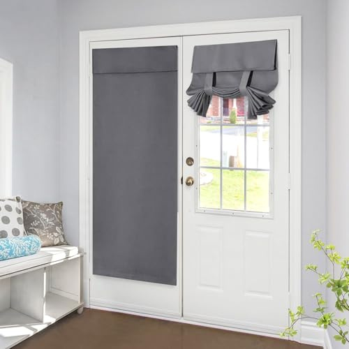 Homirty 1 Panel Blackout French Door Curtain for Privacy, Door Privacy Blinds, Front Doors Curtain, Blackout Doors Shade, Thermal Insulated Curtains with Tie Up Shade(Dark Grey, 26x68 Inch)