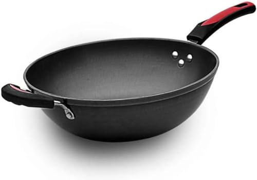 WOTZOV Padella in ghisa - Padella Antiaderente per frittate e Pancake a Fondo Piatto, Wok Universale per Piani Cottura a induzione，36cm