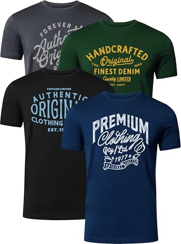 FULL TIME SPORTS Pack de 4 Camisetas Estampadas Hombre, Manga Corta, 100% Algodón, PRINT-002-PACK-1-XL