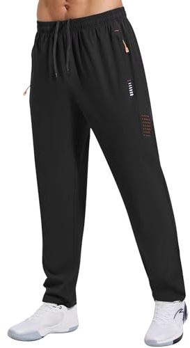 Gaiatiger Jogginghose Herren Trainingshose Schnelltrocknend Lang Sporthose Herren Freizeithose mit Reißverschlusstaschen,C3039-Black-L