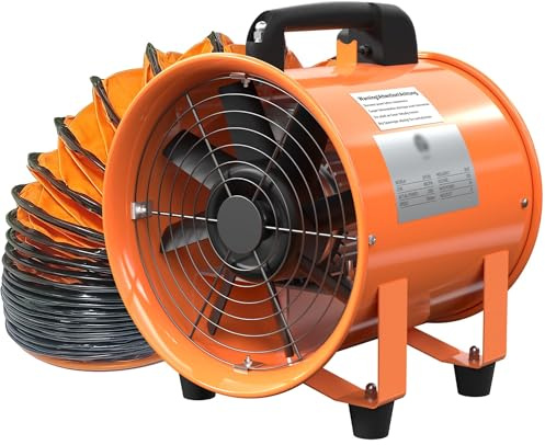 RsxPtyxagoros Dust Extractor Ventilation Fan 12 Inch Portable Axial Exhaust Fan 380W/2.6A 1600CFM High Velocity Ventilator with 16FT Duct Hose for Exhausting & Ventilating at Home and Job Site