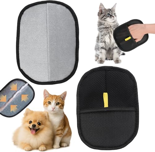 Fogbush 2 Pièces Gant Anti Poils Animaux,Gant Poil Chat,Antistatique Et Lavable,Efficace pour Chiens Et Chats,avec PoignéE AntidéRapante,pour Le Toilettage, Le Massage Et La Propreté-Noir