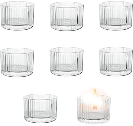 Glass Tealight Holders Set of 8, Tea Light Candle Holders, Clear Glass Candle Holders for Tea Lights, Decorative Tea Light Holders for Home Decor Events Weddings Birthday Party Christmas Decor