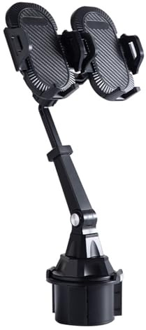 Supporto per telefono porta bicchiere – doppio supporto regolabile, base stabile, suport auto | suport sicuro per smartphone, GPS, dispositivo mobile, nero, organizzatore da tavolo bordo, accessorio