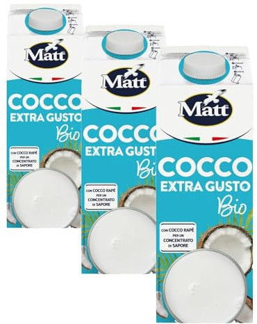 Matt, Cocco Extra Gusto Bio, Bevanda Vegetale, Latte di Cocco Senza Lattosio, Senza Glutine, a Basso Contenuto di Sale, con il 10% di Latte di Cocco Rapè, Ideale per Mantenersi in Forma, 1L