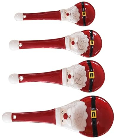 GALPADA Ceramic Measuring Spoons Set of 4 Christmas Santa Claus Design Baking and Cooking Kitchen Spoons for Sugar Salt Dessert and Coffee