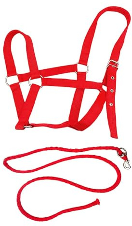 #N/A/a 2 Piezas Cabestro para Caballo con Rienda Nylon Protección Suave Arnés Ajustable Adecuado para Deportes Ecuestres Entrenamiento Paseo, Rojo