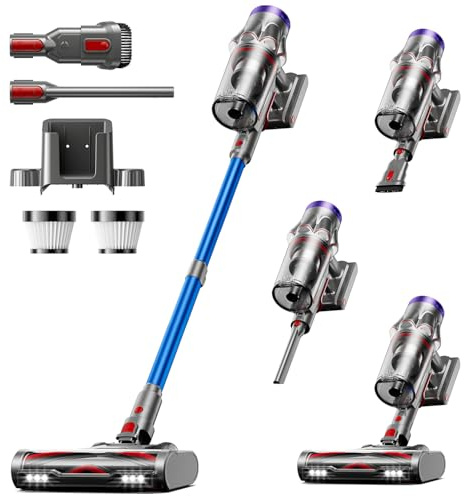 Akku Staubsauger Kabellos 50KPa/650W 65Min, Staubfrei auf Knopfdruck 1,8L | Staubsauger mit Anti-Tangle Bürste, Selbststehend & Licht 8‑Stufigem Filtersystem für Tierhaare Teppiche Hartböden und Auto