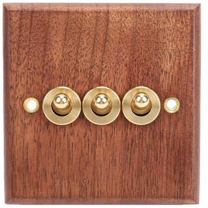 Topiky Interruptor de Palanca para Luz de Pared de 16 A, Elegante Funcionalidad de 3 Unidades para Sala de Estar y Dormitorio, Madera de Nogal Negra, 86 X 88 Mm