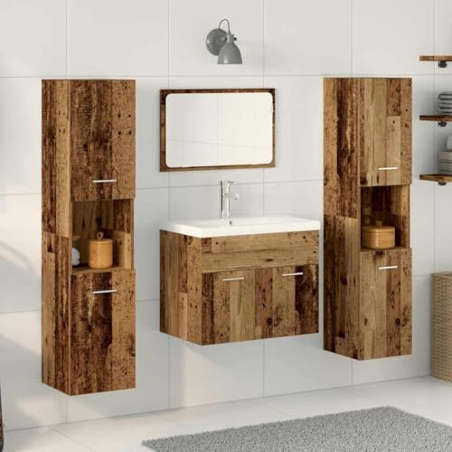 Boltkex Ensemble de rangement mural pour salle de bain - 4 pièces - En bois - Avec portes à charnières, armoire de rangement, meuble sous lavabo et miroir pour le salon