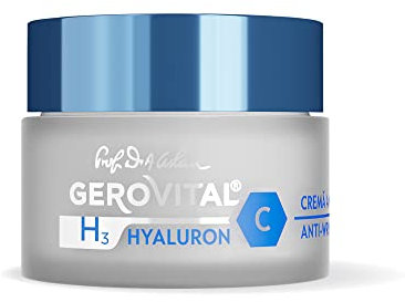 Crema Notte Antirughe per il viso, Effetto Idratante, Rigenerante e Antiossidante, Acido Ialuronico, Vitamina C, Niacinamide, Gerovital H3 Hyaluron C, 50 ml