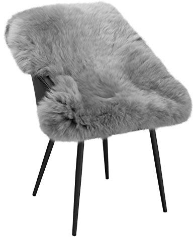 WOLTU Alfombra de Piel de Oveja, verdadera Piel Natural, Alfombra de Lana Suave y esponjosa, Adecuada para salón, Dormitorio, habitación de niños y sofá, Gris Claro, (90-100) x 60 cm