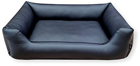 4L Textil Mario Hundebett Kunstleder Hundekorb aus Kunstleder Wasserfestes Hundebett mittelgroße Hunde Hundesofa (100x70 cm, Schwarz)