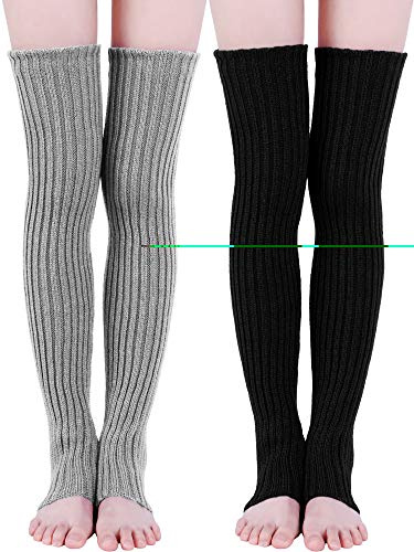 Sumind 2 Pairs Winter Leg Warmers Thigh High Socks 27.5 Inch over Knee Footless Knitted Long Boot Cuffs Topper Socks Women