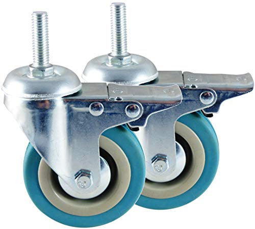 2 Lenkrollen Möbelrollen Transportrollen mit Gewindestift Gewinde Bolzen Gewinde Befestigung (75mm mit Bremse)