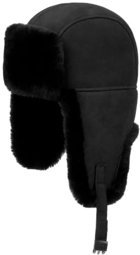 Seeberger Lammull Pilotmössa Damer - med öronklaffar, läderband höst-vinter Vinter - M (56-57 cm) svart