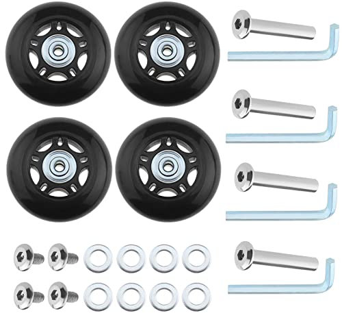 SG Store 2 Sets 60 x 18 mm Gepäckräder mit Schlüssel Achsen Koffer Ersatzräder Trolley Case Gummiräder Schwenkrollen Reparaturwerkzeug-Set, Schwarz , 60x18mm