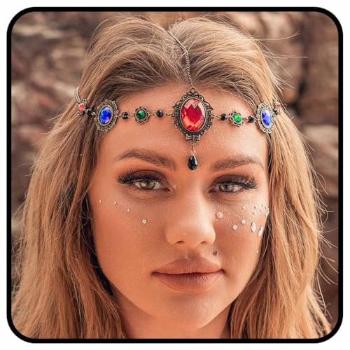 Zoestar Vintage Kopfkette Gold Kristall Kopfschmuck Barock Stirn Quaste Stirnband Halloween Festival Kostüm Haarschmuck für Frauen und Mädchen, Einheitsgröße, Metall
