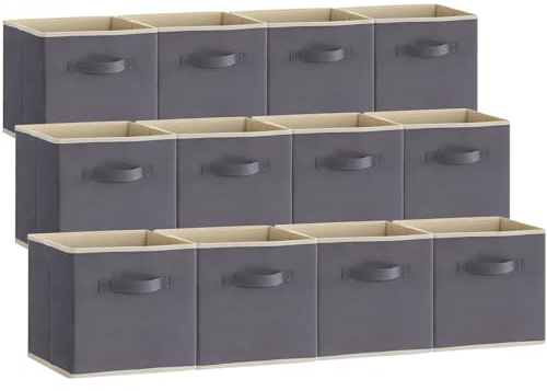 Lifewit 12-pack hopfällbara kubförvaringslådor, dekorativa förvaringskorgar, medelstora förvaringslådor, öppna förvaringskuber med handtag, 33 x 33 x 33 cm, Grå