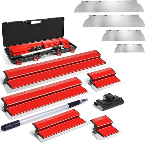HaTur Spatola per Stucco Spatola in Acciaio Inox Kit Spatole Professionali per Lisciatura Spatola di Finitura con Maniglia di Estensione e Lama di Ricambio (25 cm + 40 cm + 60 cm + 80 cm)