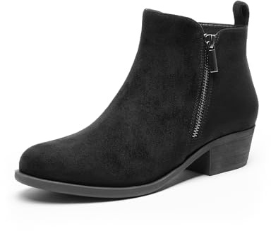 DREAM PAIRS Women's Ankle Boots Low Chunky Heel Booties,Black-Suede,8
