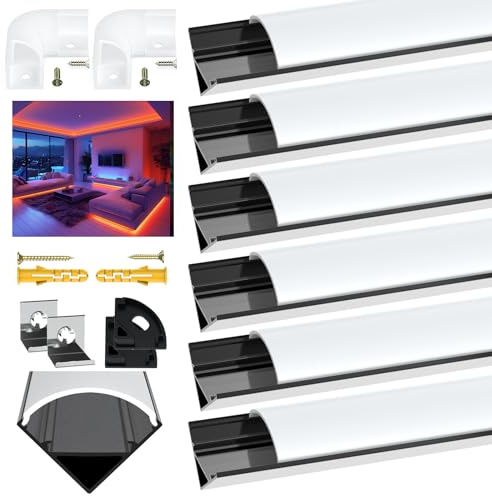 Angdarun LED Profil,LED Aluminium Profil 6x1m V-Form Alu Profile für Led Streifen/Stripes/Stripe/Strip Endkappen (1M-6V32-HB)