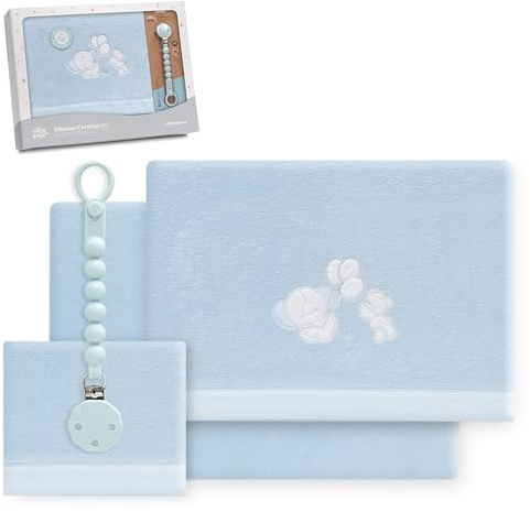 Interbaby - Juego de Sábanas para Cuna 60 x 120 cm, Bebé - Sábanas de Invierno Tejido Coralina - Modelo Elefante Globo Corazón - Incluye Sábana Bajera + Sábana Encimera + Funda Almohada